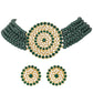 Gold-Polished Alloy Green Beaded Round Pendant Choker Necklace Set - The Pari | Swadesiicart