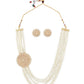 Gold-Polished Alloy Round Brooch Pearl Long Haar Necklace Set - The Pari - The Pari - Dinesh Associates