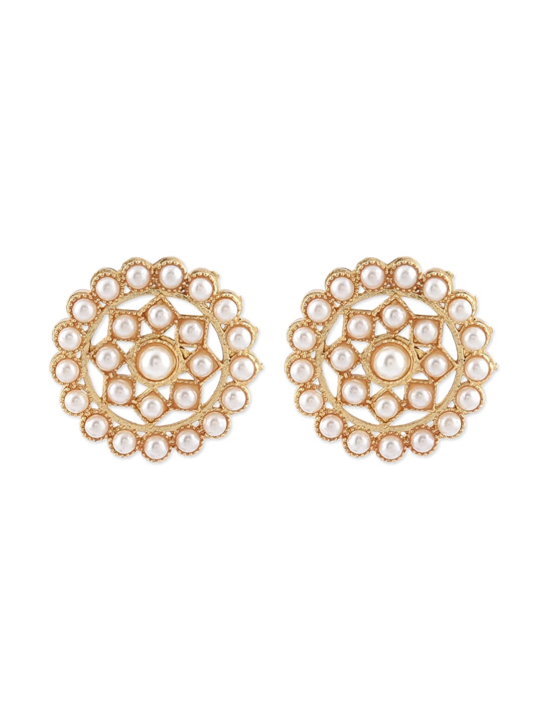 Gold-Polished Alloy Round Brooch Pearl Long Haar Necklace Set - The Pari - Swadesiicart