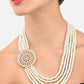 Gold-Polished Alloy Round Brooch Pearl Long Haar Necklace Set - The Pari - Swadesiicart