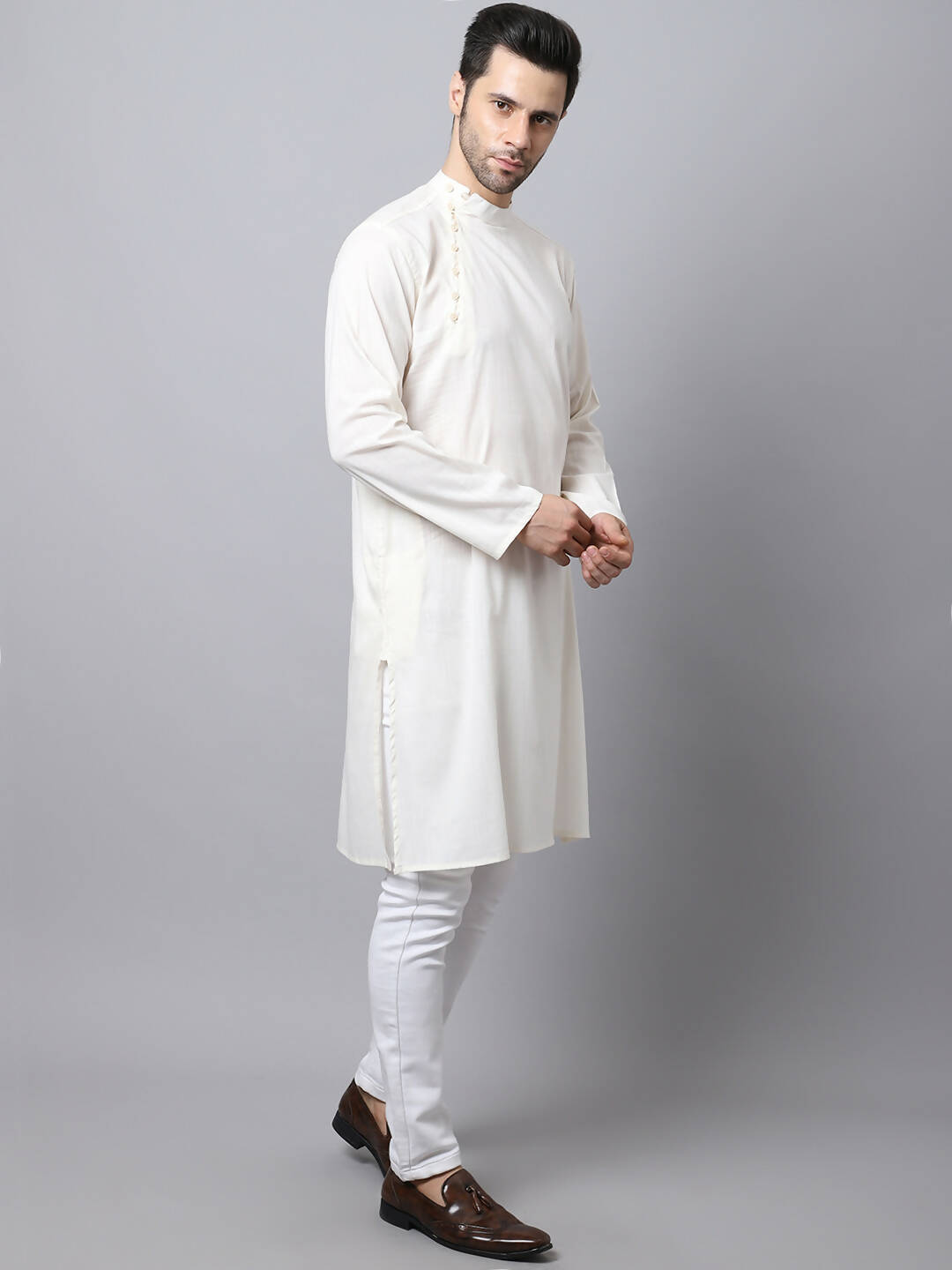 Even Apparels White Cotton Pure Cotton Men's Kurta With Side Placket | Swadesiicart