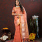 Lorenvalley Fashion Peach Cotton with Woven Design Zari Weaving Saree - Swadesiicart