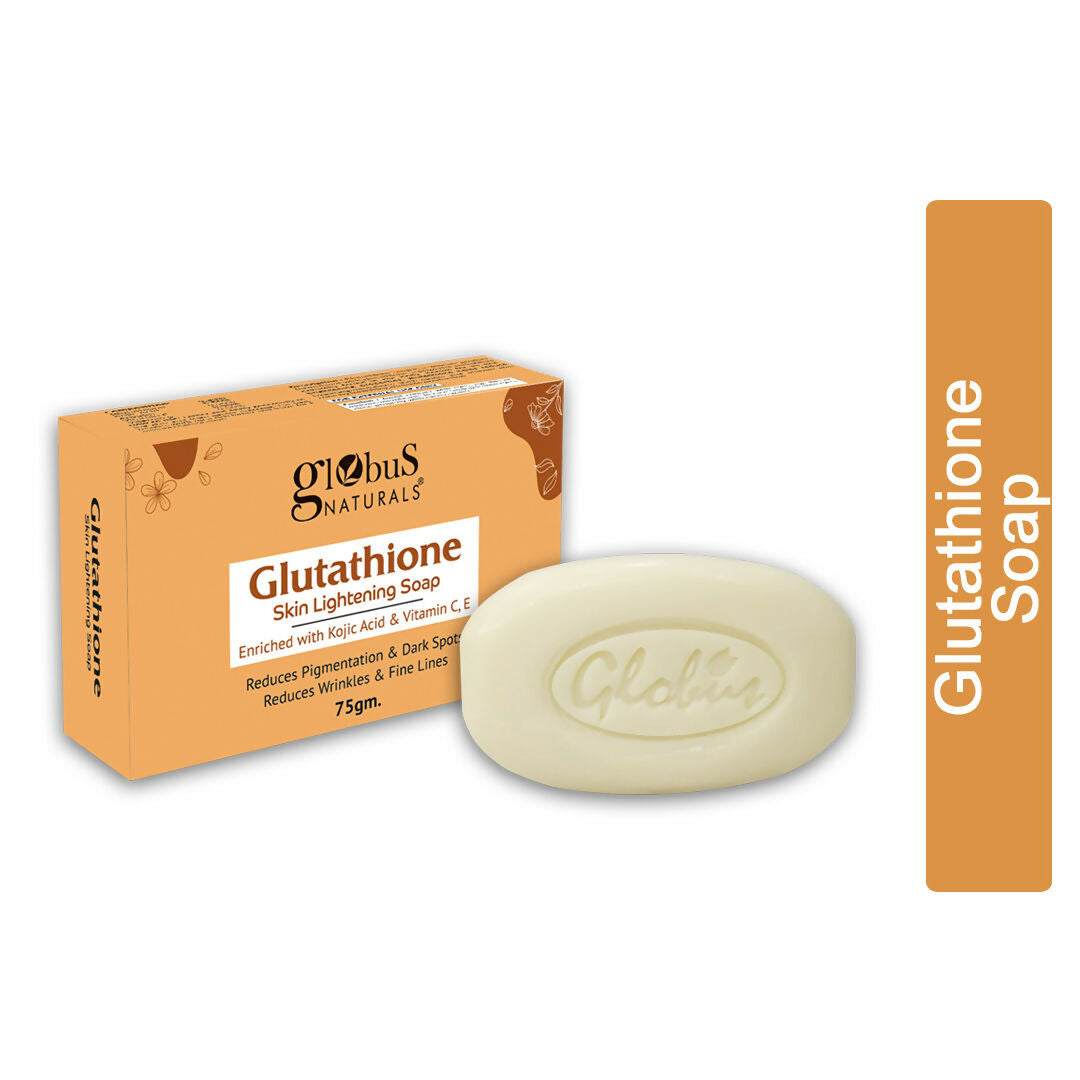 Globus Naturals Glutathione Skin Lightening Soap Enriched with Kojic Acid & Vitamin C, E, Reduces Dark Spots, Wrinkles & Fine Lines | Swadesiicart
