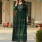 Juniper Women's Green Festive Embroiderd Flared Dress | Swadesiicart
