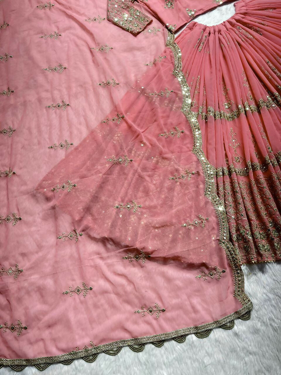 Jyoti Fashion Women's Baby Pink Faux Georgette 5MM Sequins with Zari Embroidered Designer Lehenga Choli Set | Swadesiicart