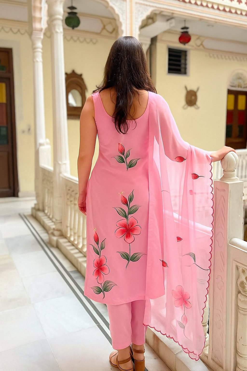 The52 Pink Women's Gorgeous Printed Viscose Fabric Straight Kurta Pant with Dupatta Set - Swadesiicart