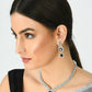 Mominos Fashion Johar Kamal Silver-Plated American Diamond Navy Blue Choker Set | Swadesiicart