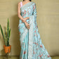 Blue Satin Silk Embroidered With Woven Design Border Festive Saree - Nimaya Denzy