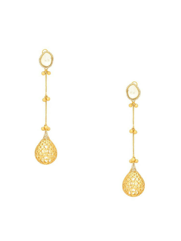 Glass Kundan Antique finish Long Earrings - Ruby Raang | Swadesiicart