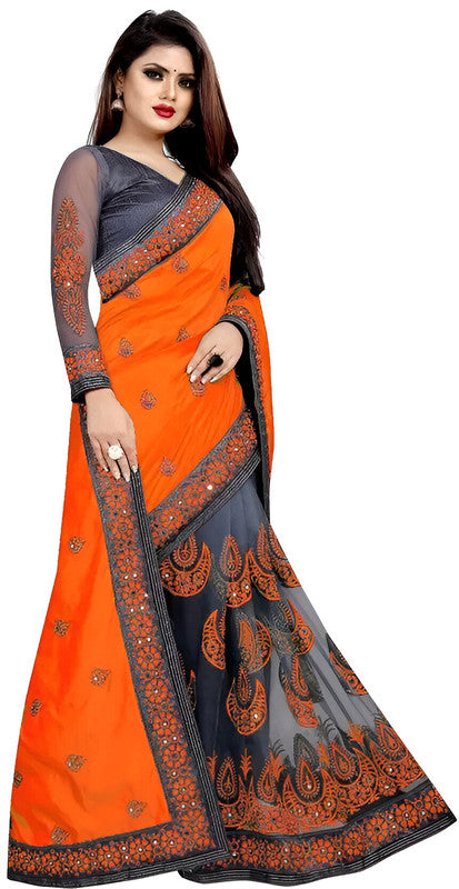 Dishitha Creation Indian Women's Designer Embroidered Art Silk Saree - Orange | Swadesiicart