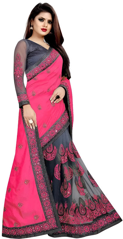 Dishitha Creation Indian Women's Designer Embroidered Art Silk Saree - Pink | Swadesiicart
