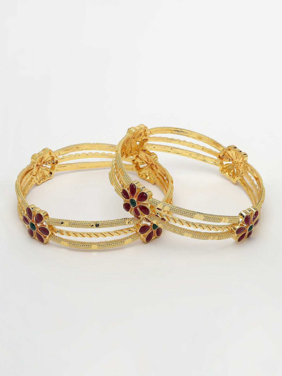 NVR Women's Set of 2 Gold-Polished Artificial Stones Handcrafted Traditional Bangles - Swadesiicart