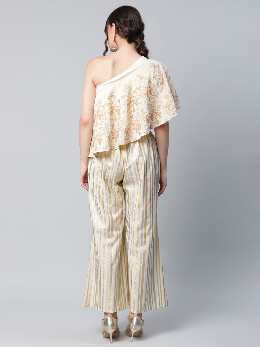 Ahalyaa Women Off White Crepe Floral Printed Top with Palazzos | Swadesiicart
