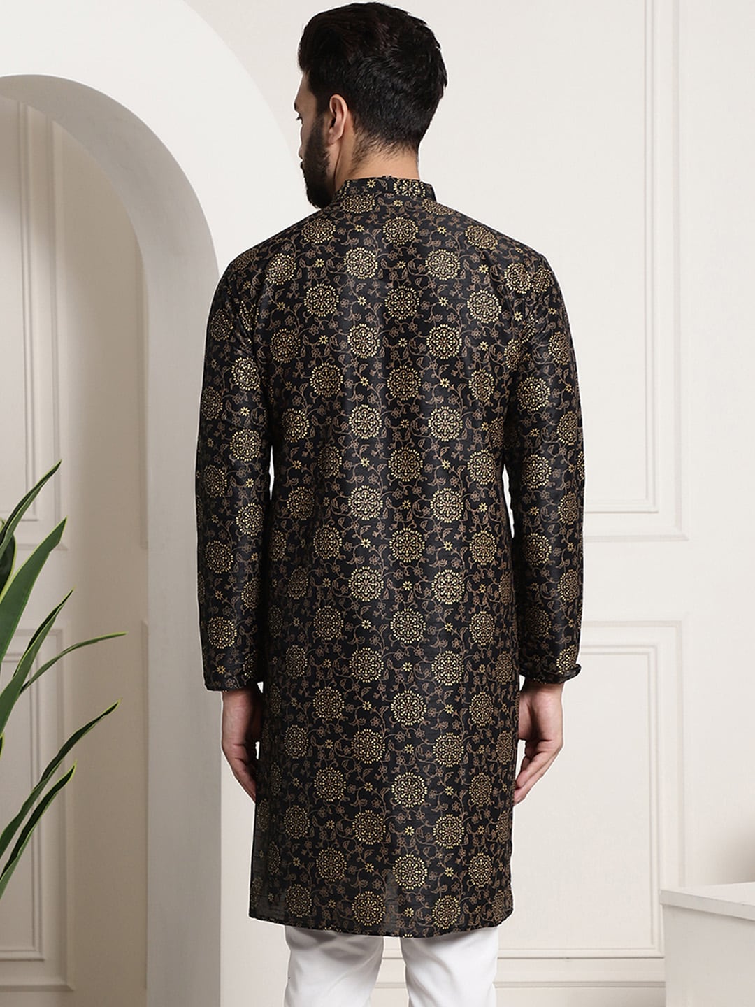 Sojanya Men Black & Brown Ethnic Motifs Printed Kurta | Swadesiicart
