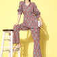 InWeave Women's Pink Blue Ogee Print Belted Coord Set - Swadesiicart