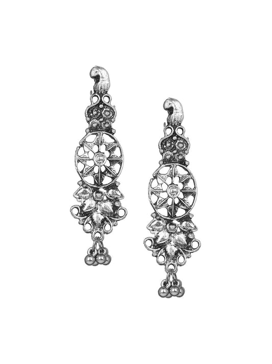 Cardinal Oxidised Silver-Plated Stone-Studded & Beaded Jewellery Set - Swadesiicart
