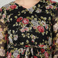 Souchii Black & Pink Floral Chiffon Midi Dress - Swadesiicart