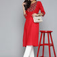 HERE&NOW Women Red & Black Yoke Design Pure Cotton Kurta - Swadesiicart