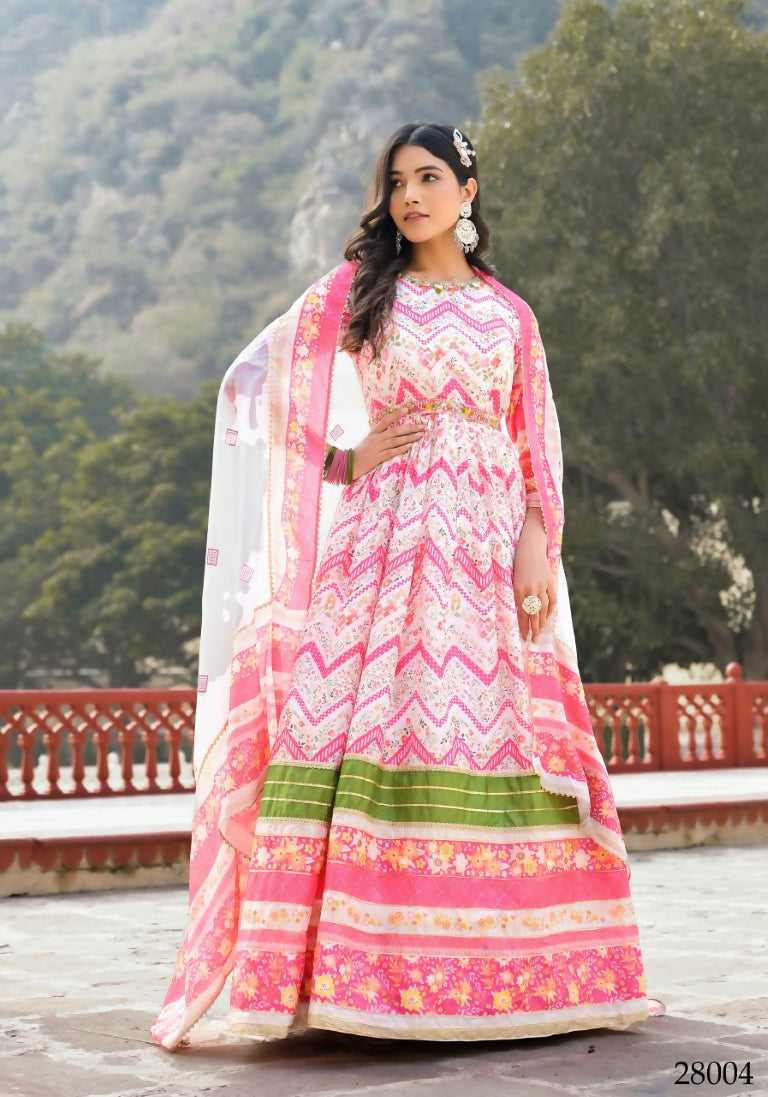Wedding Designer Multi Soft Dola Silk Anarkali suit with Dupatta - Sanj - Swadesiicart