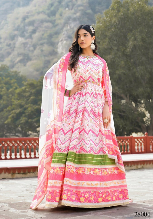 Wedding Designer Multi Soft Dola Silk Anarkali suit with Dupatta - Sanj - Swadesiicart