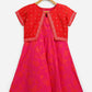 Ahalyaa Pink Crepe Floral Printed Kids Kurta with Jacket For Girls | Swadesiicart
