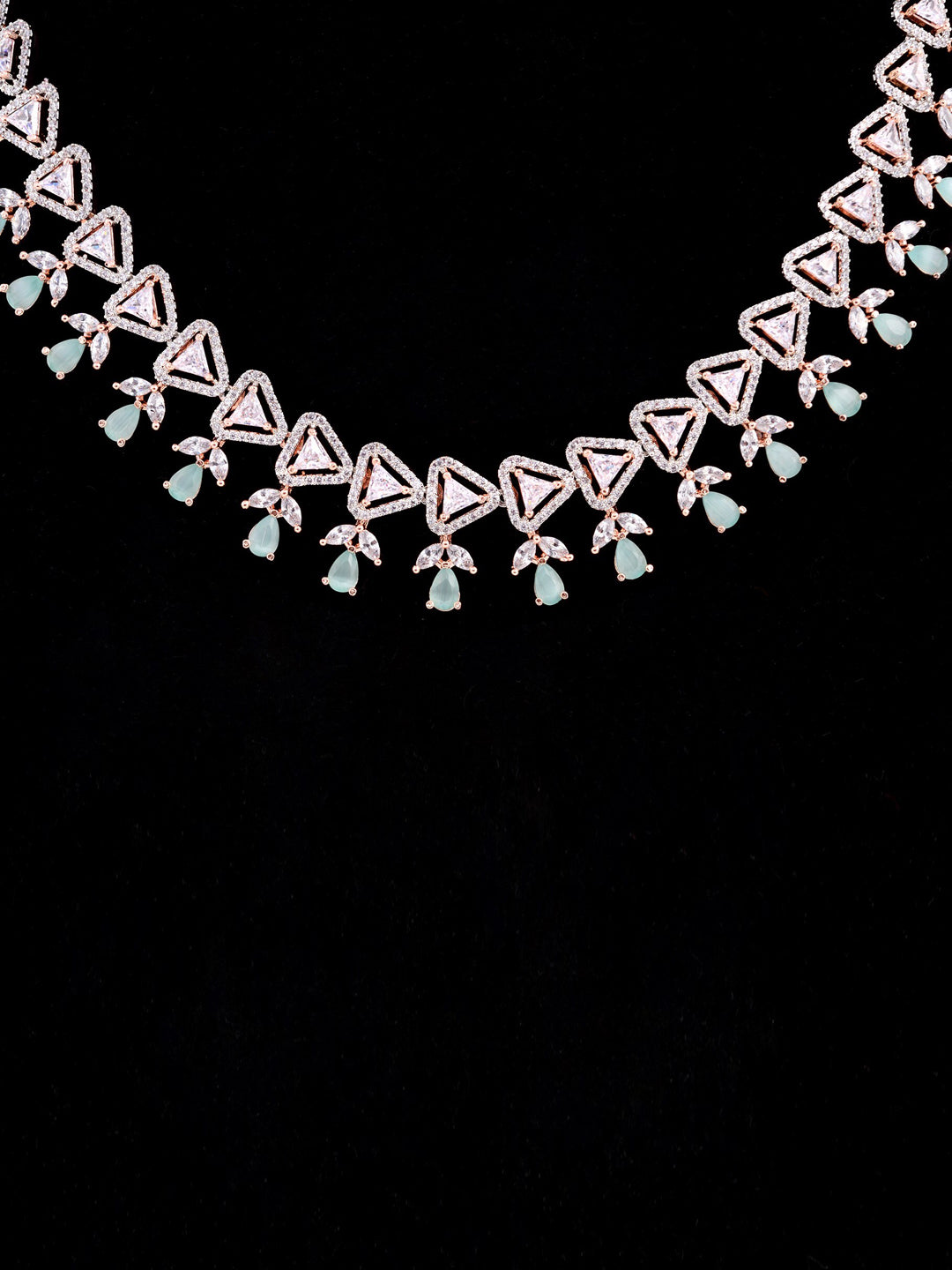 Saraf RS Jewellery Rose Gold-Polished White & Sea Green AD-Studded Handcrafted Jewellery Set - Swadesiicart