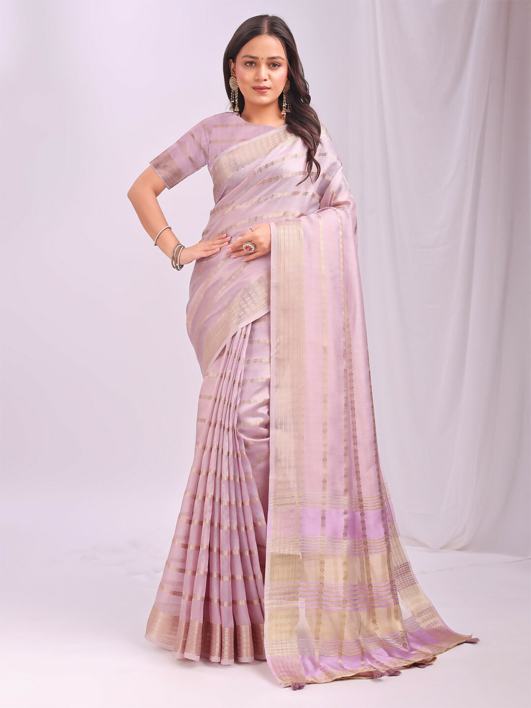 Shree Shyam Fashion Organza Light Pink Saree