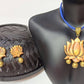 Terracotta Lotus Pendant Mini Necklace Set With Studs
