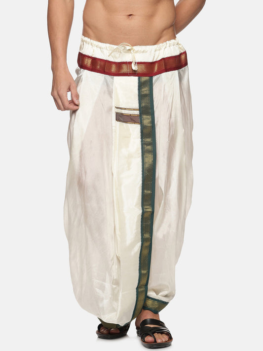 Sethukrishna Men Cream Solid Art Silk Dhotis | Swadesiicart
