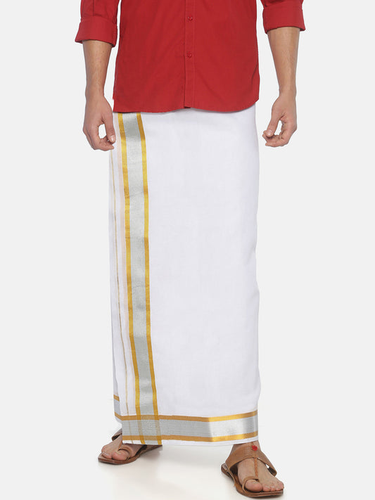 Sethukrishna Men White Solid Double Layer Readymade Pocket Dhoti | Swadesiicart