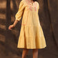 Juniper Women's Yellow Cotton Slub Solid Embroidered Tiered Dress | Swadesiicart
