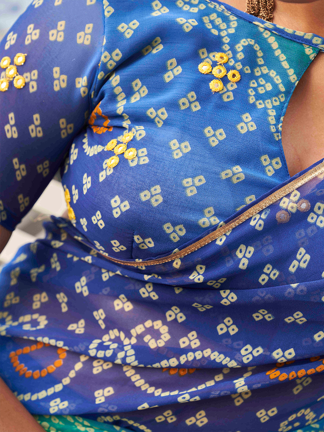 Tikhi Imli Bandhani Gotta Patti Georgette Saree | Swadesiicart