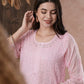 ADA Women Pink Chikankari Hand Embroidered Straight Kota Handloom Kurta With Matching Slip | Swadesiicart