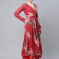 Ahalyaa Women Red Georgette Digital Floral Printed Kurta Palazzo Set - Swadesiicart