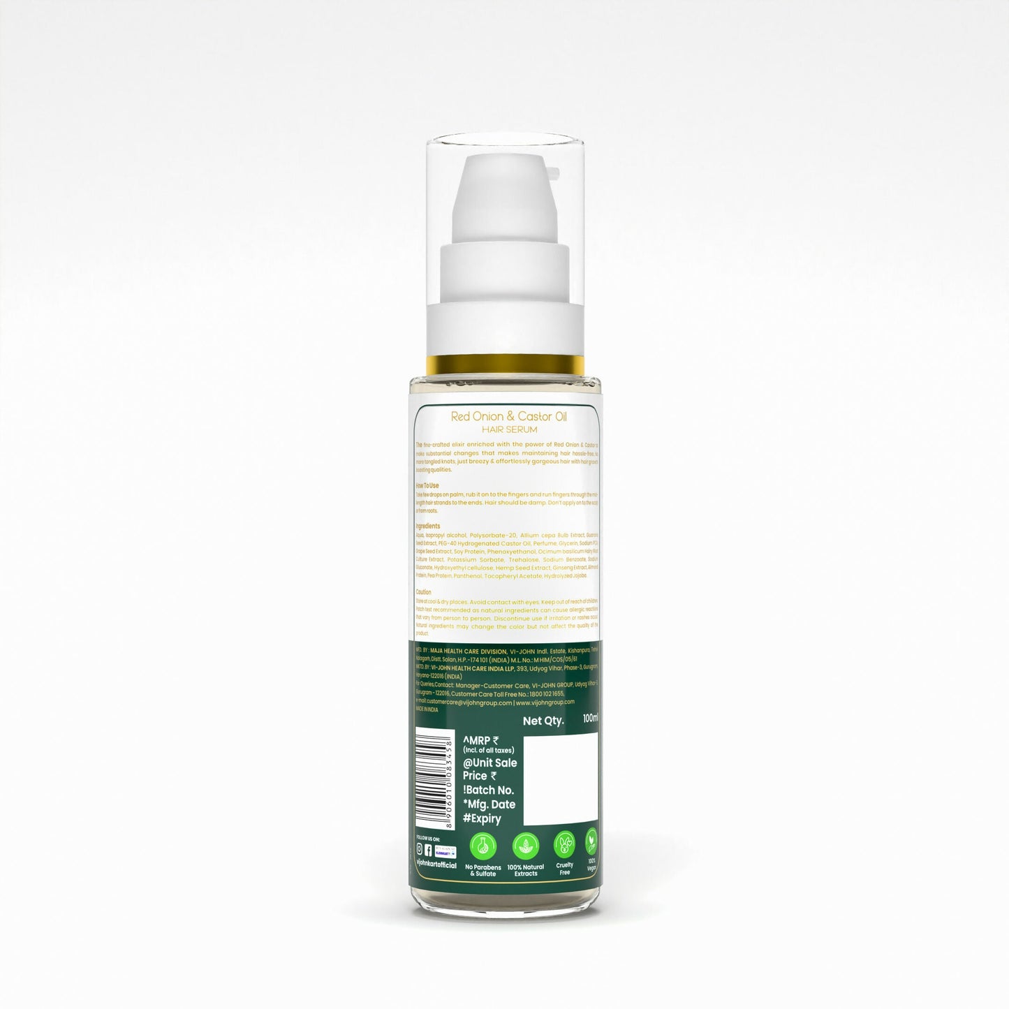 VI-JOHN Prakritik Red Onion & Castor Oil Hair serum, Reduces Hair Loss, 100% Natural Bio Actives Hair Oil | Swadesiicart