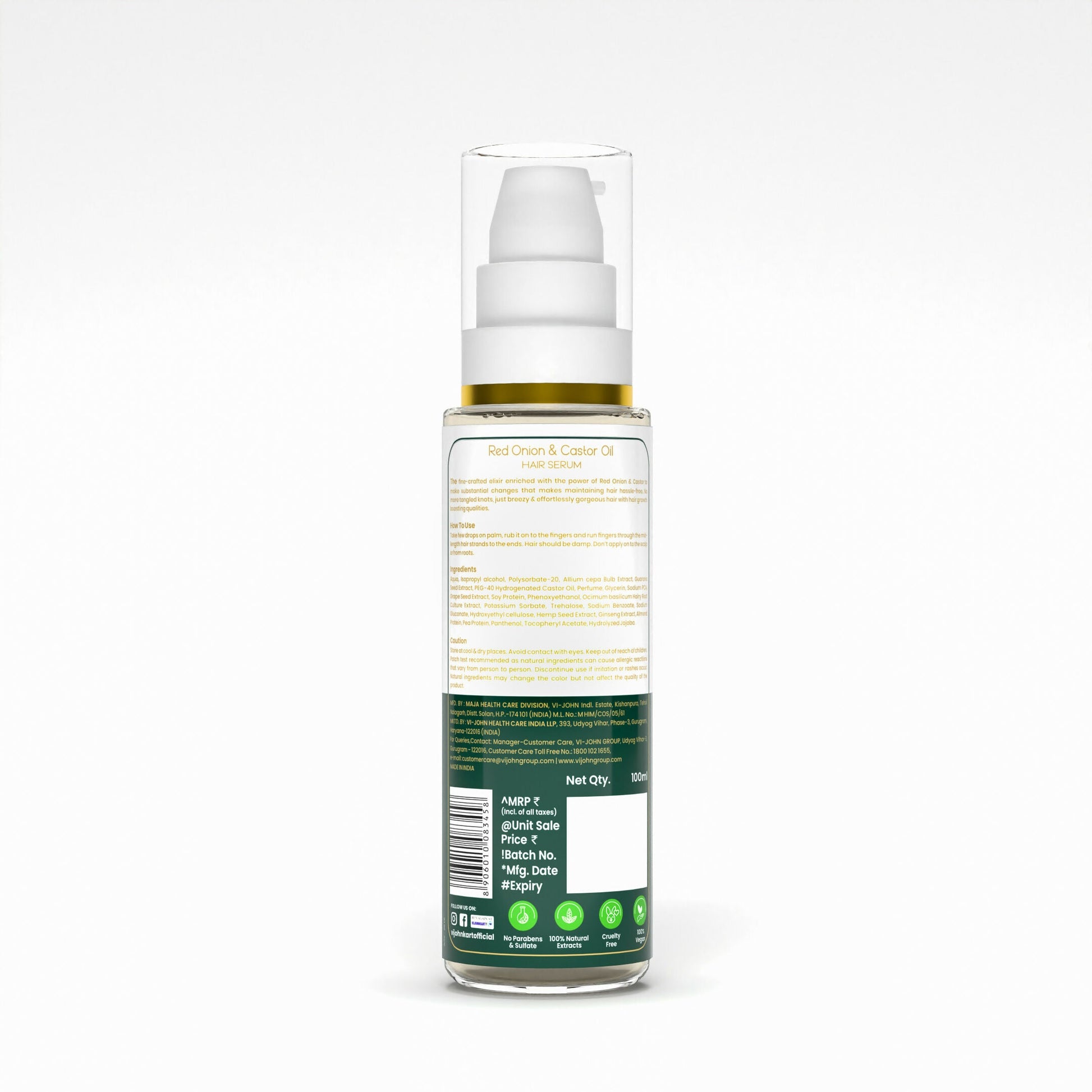 VI-JOHN Prakritik Red Onion & Castor Oil Hair serum, Reduces Hair Loss, 100% Natural Bio Actives Hair Oil | Swadesiicart