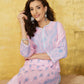 ADA Women Pink & Blue Chikankari Hand Embroidered Semi-Sheer Straight Sustainable Handloom Kurta | Swadesiicart