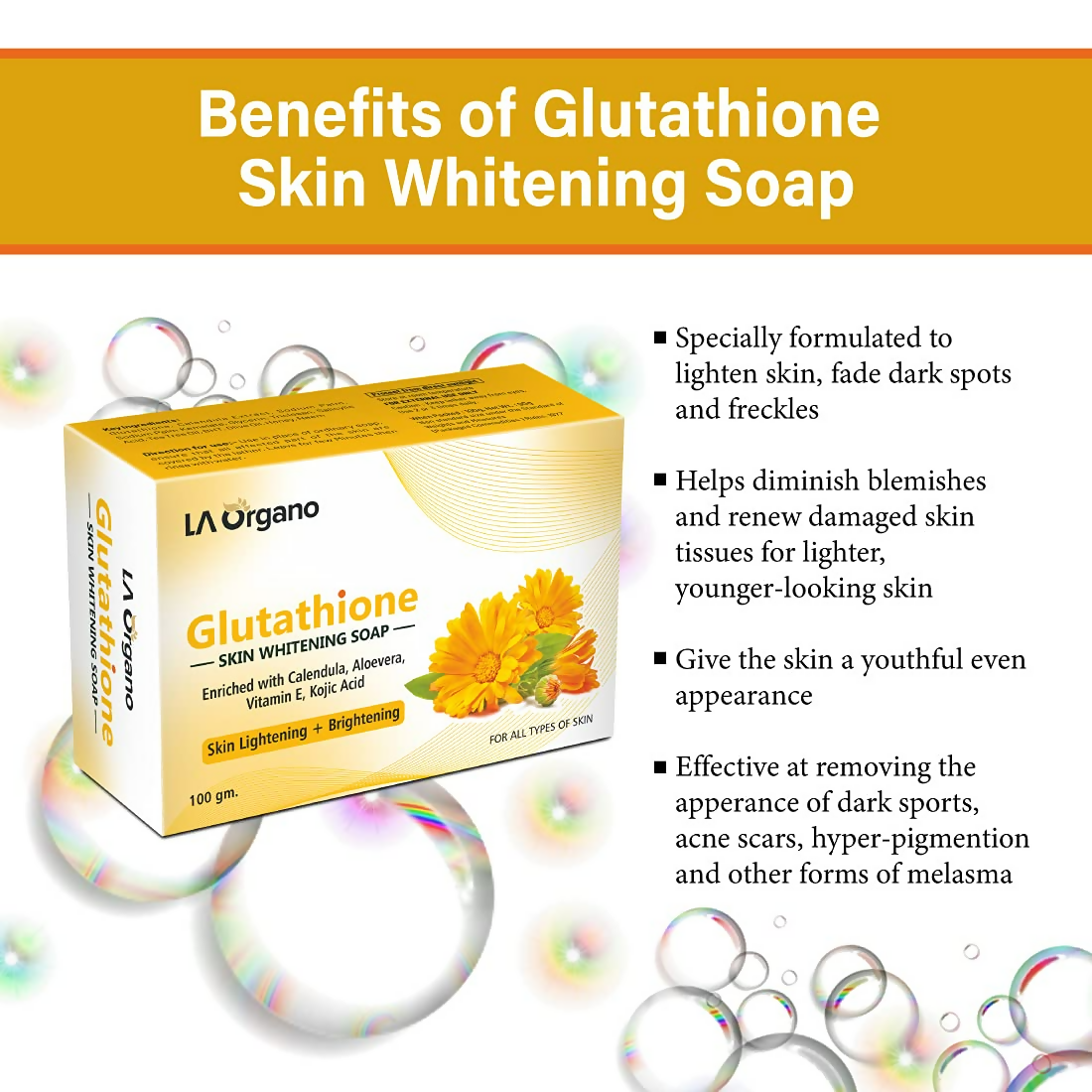 LA Organo Glutathione Calendula Skin Whitening Soap | Swadesiicart