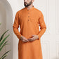 Sojanya Men Orange Dobby Self-Checked Straight Kurta | Swadesiicart