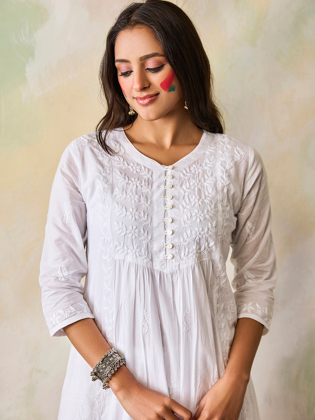 HOUSE OF KARI Ethnic Motifs Embroidered Chikankari Kurta | Swadesiicart