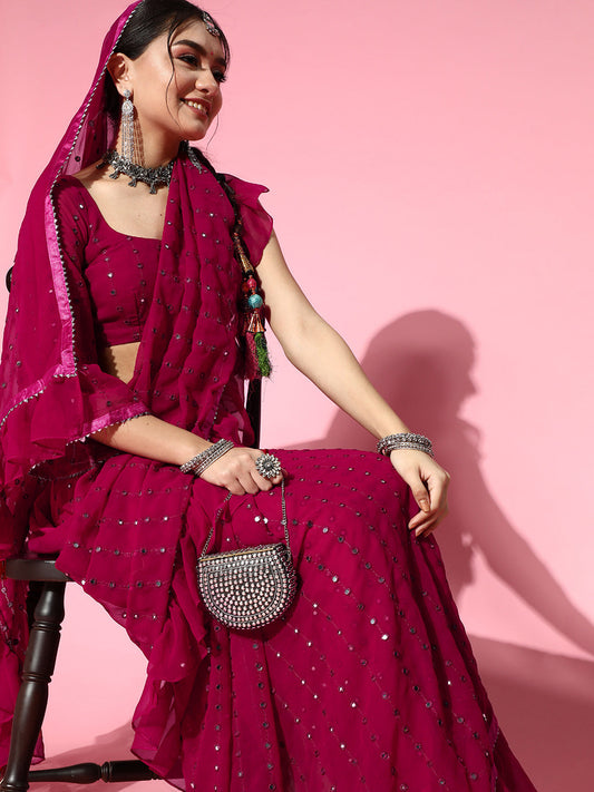 Tikhi Imli Embellished Poly-Georgette Saree with Solid border | Swadesiicart