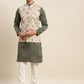 Sojanya Men Green Ethnic Motifs Kurta with Churidar & Nehru Jacket | Swadesiicart