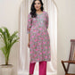 Vaasva Women Grey Cotton Printed Straight Kurti With Pant | Swadesiicart