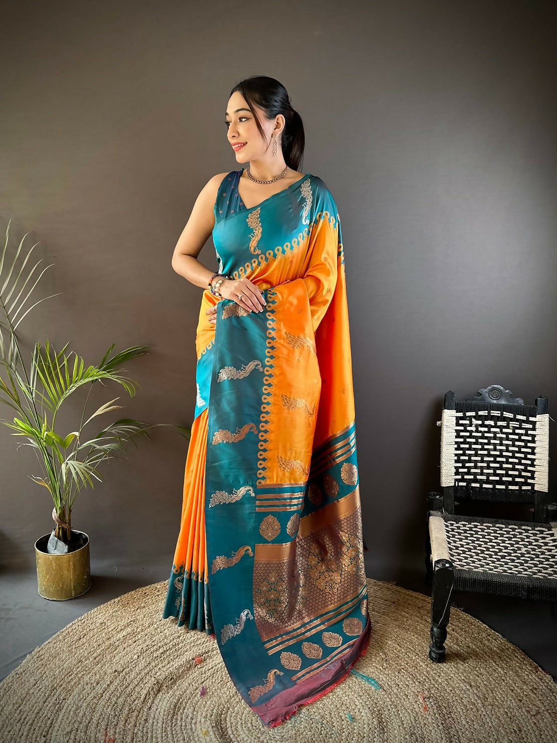 Joban Fashion Teal Peacock,Butti Banarasi Silk Sarees | Swadesiicart