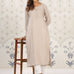 Ode by House of Pataudi Striped Round Neck Straight Cotton Kurta - Swadesiicart