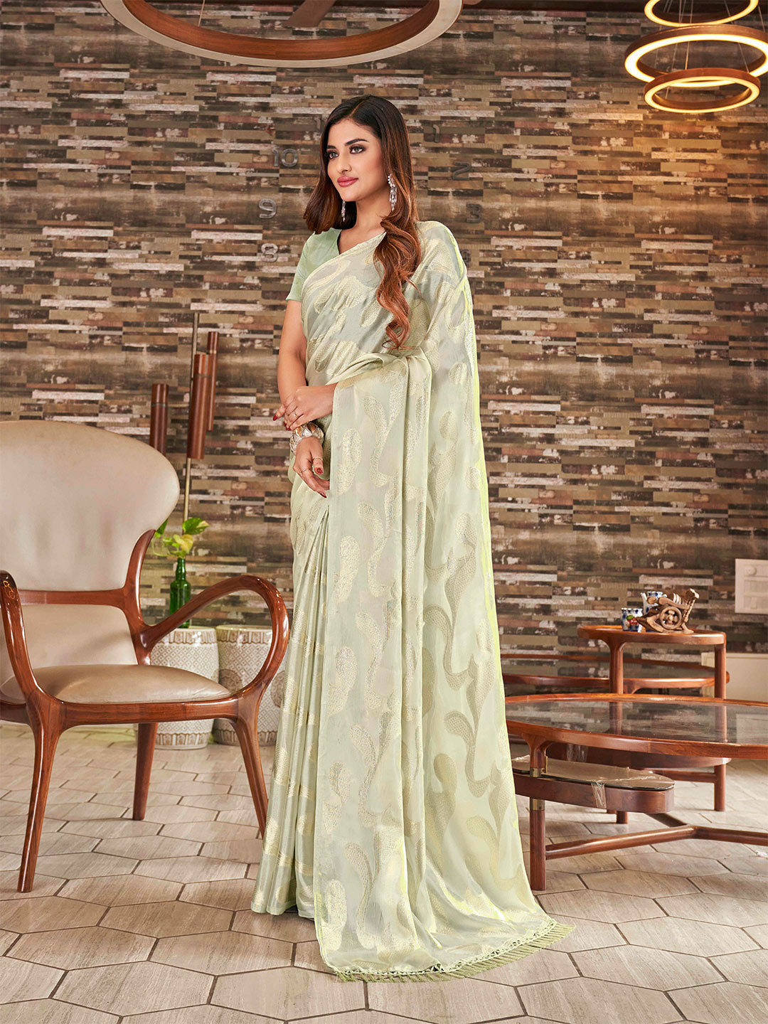 Tikhi Imli Embellished Jacquard Satin Ready to Wear Saree | Swadesiicart