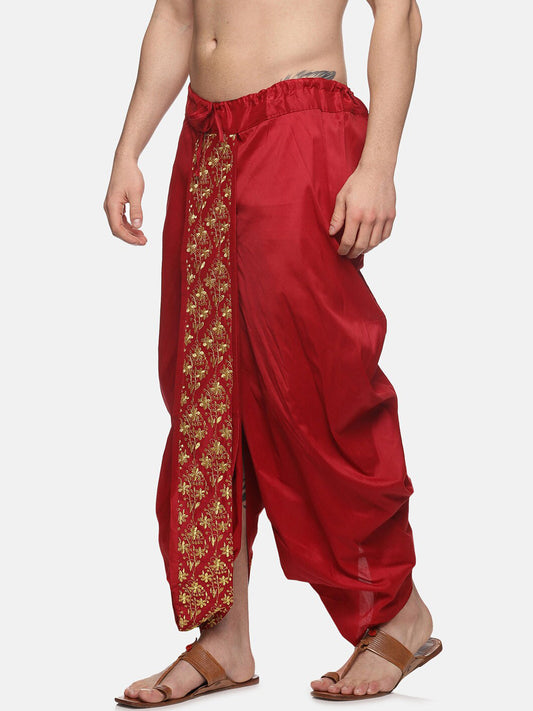 Sethukrishna Men Maroon Embroidered Dhoti Pant | Swadesiicart