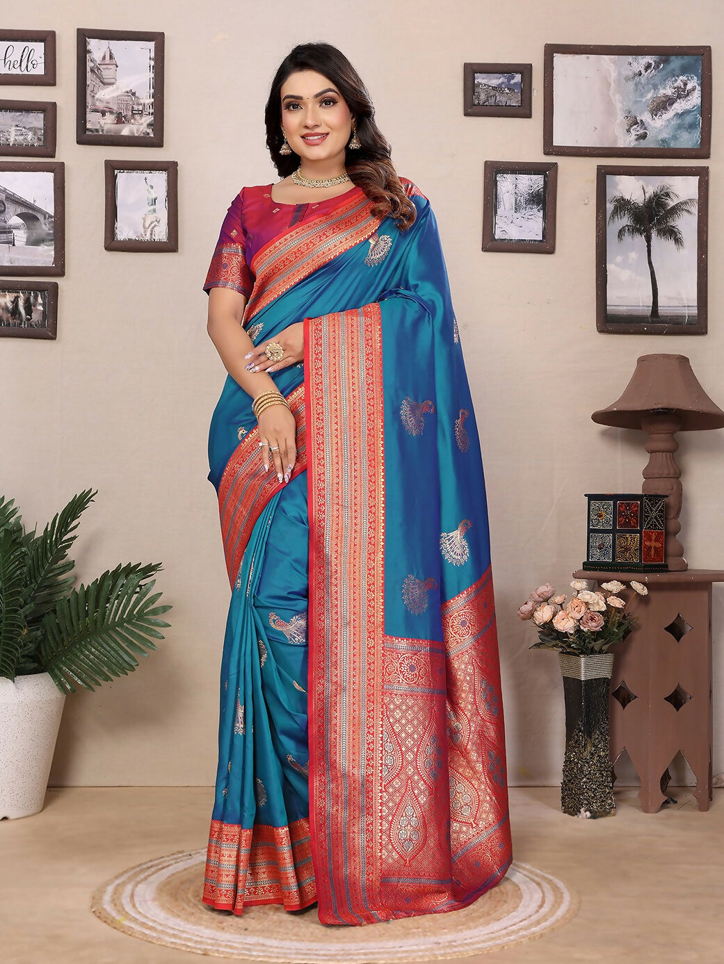 Joban Fashion Banarasi Royal Blue Small Butti Soft Silk Saree | Swadesiicart
