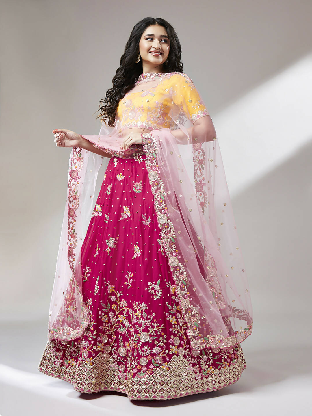 House of Panchhi Rose Pure Georgette Sequinse Work Lehenga & Blouse with Dupatta | Swadesiicart