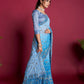 Vamsee Blue & White Georgette Designer Saree - Swadesiicart
